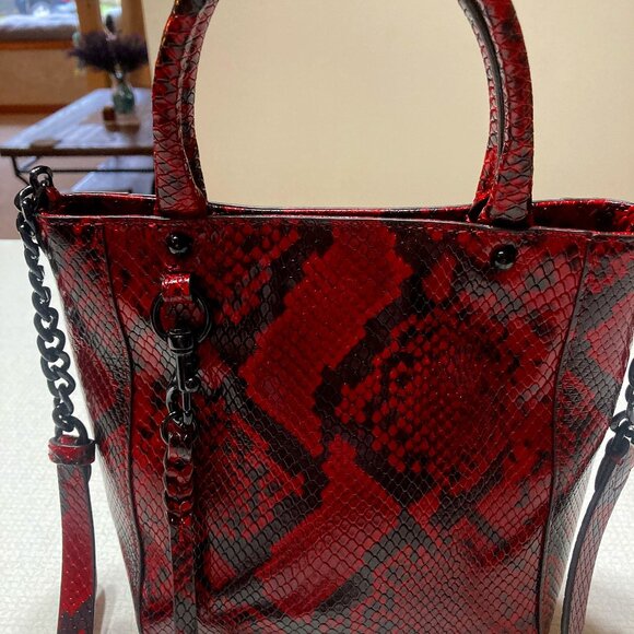 NWOT Rebecca Minkoff Red & Black Snake Embossed Leather Crossbody/Satchel - Picture 3 of 12